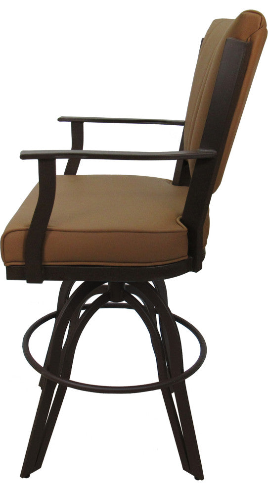 Leather Swivel Tilt Metal Bar Stool - Montana on A-Base, Brown Leather on Brown, 26"