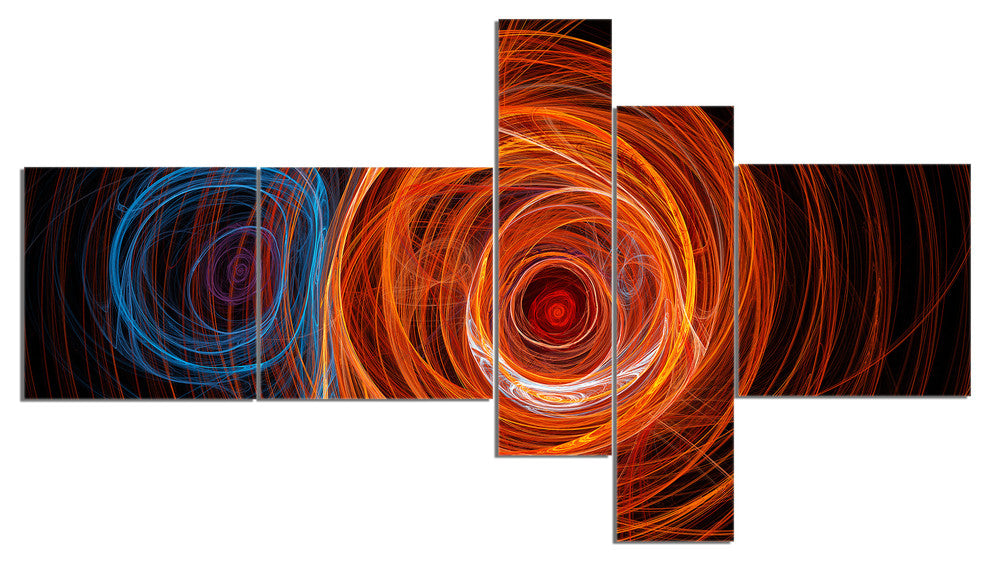 Brown Abstract Fractal Circles, Abstract Canvas Art Print, 60"x32", 5 panels