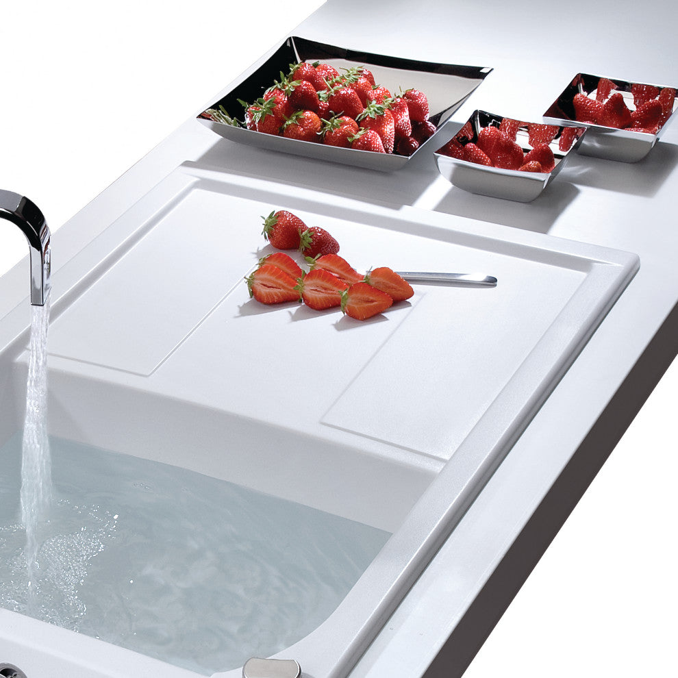 ALFI White 34" Single Bowl Granite Composite Kitchen Sink With Drainboard