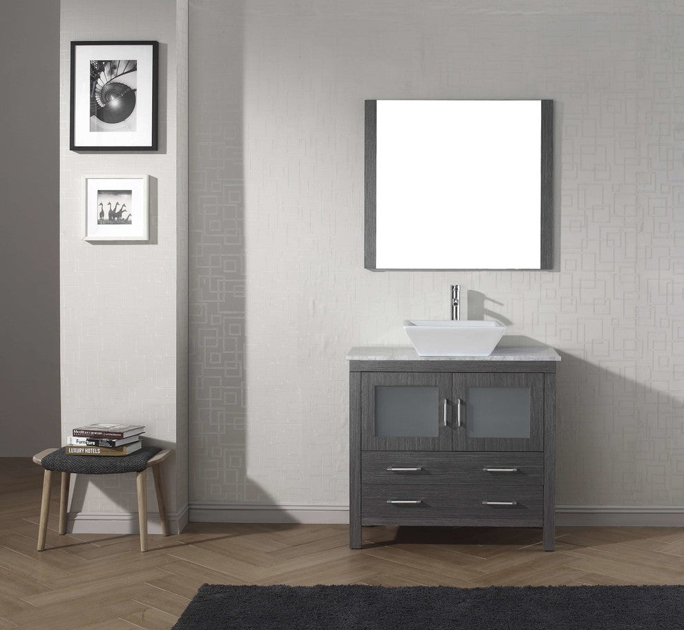 Virtu Dior 36" Single Bathroom Vanity, Zebra Gray , Faucet, Mirror