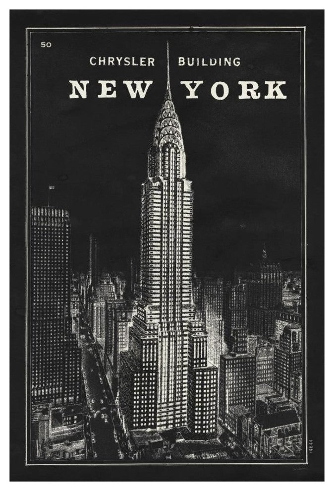 "Blueprint Map New York Chrysler Building Black" Print by Sue Schlabach, 22"x32"