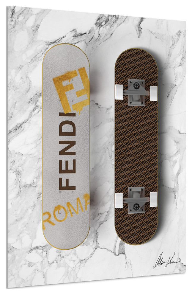 "Fendi Wheels" Frameless Free Floating Tempered Glass Panel Graphic Wall Art