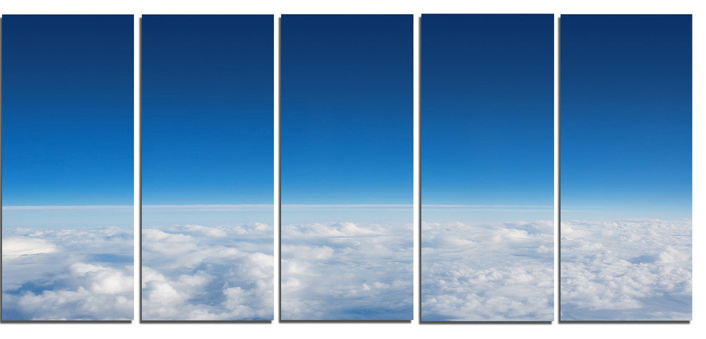 "Puffy Clouds Above View" Extra Large Wall Art Landscape, 5 Panels, 60"x28"