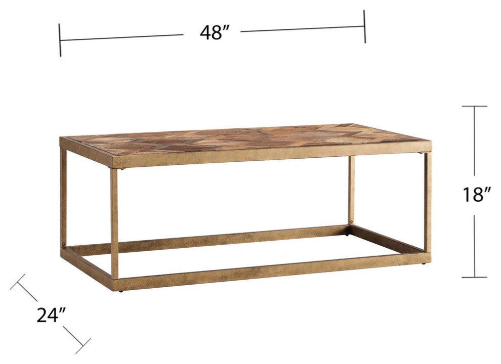48" Natural And Natural Brown Solid Wood And Metal Rectangular Coffee Table