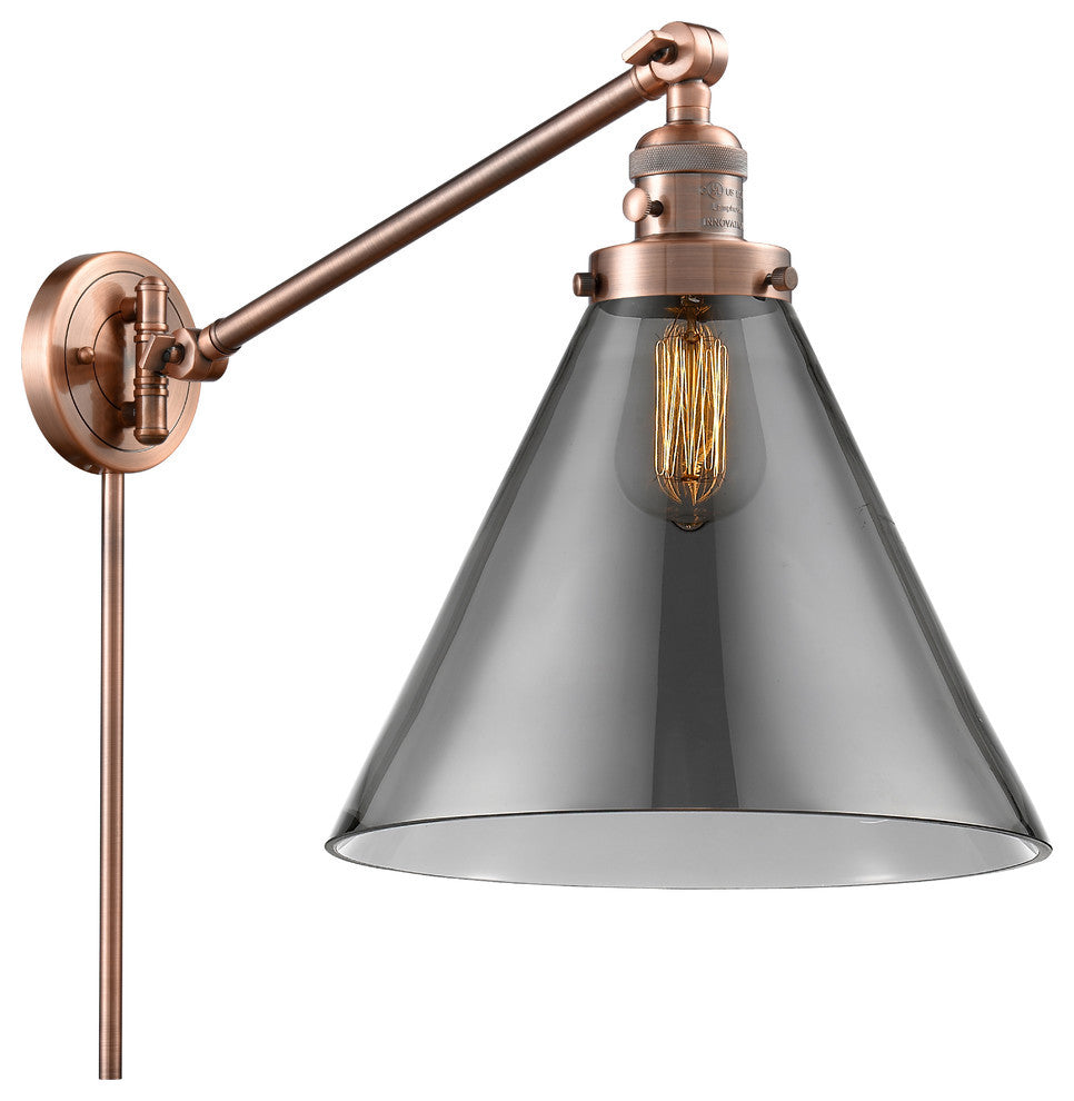 X-Large Cone 1-Light Swing Arm, Antique Copper, Plated Smoke