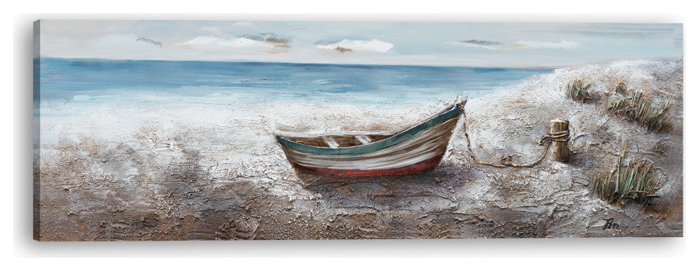 "Boat at the Lake" Hand Painted Canvas Art, 60"x20" - Wrapped Canvas Painting