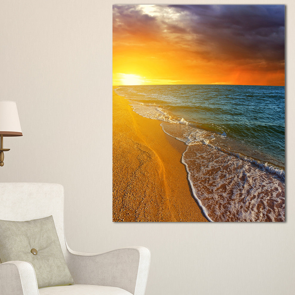 "Fantastic Yellow Sky in Blue Beach" Seashore Canvas Print, 20"x40"