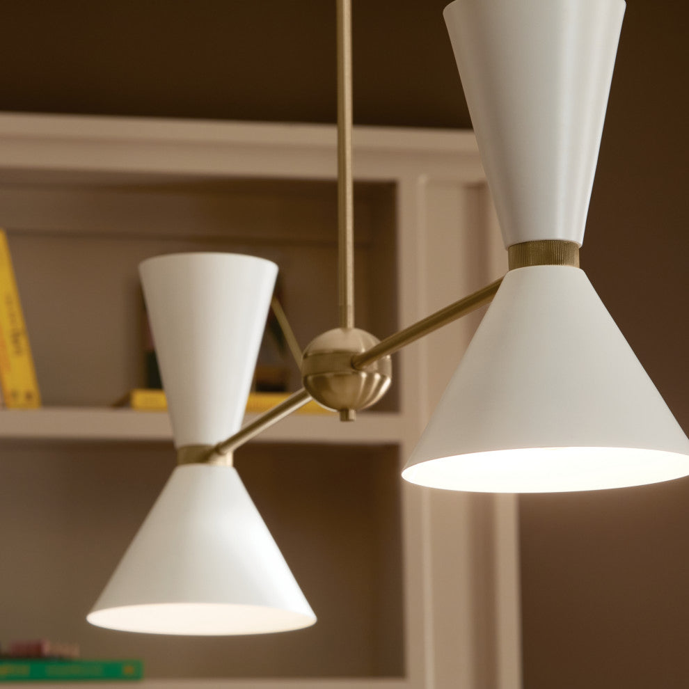 Phix 4 Light Chandelier Linear, Single, Champagne Bronze and White