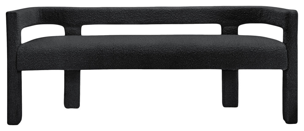 Athena Boucle Fabric Upholstered Bench, Black, Boucle Fabric