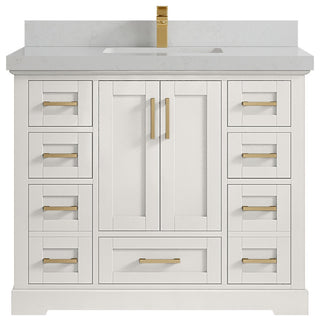 Boston 42" Single Sink Bath Vanity in Alabaster 2" Carrara Quartz