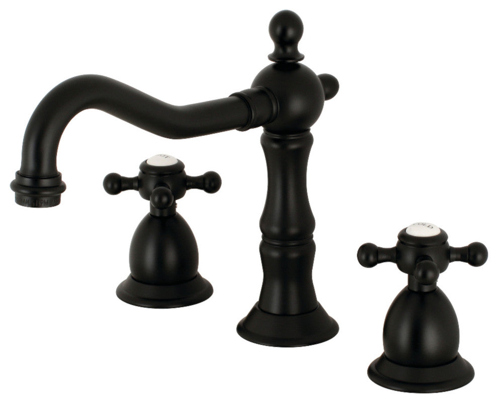 Kingston Brass Widespread Bathroom Faucet With Brass Pop-Up, Matte Black