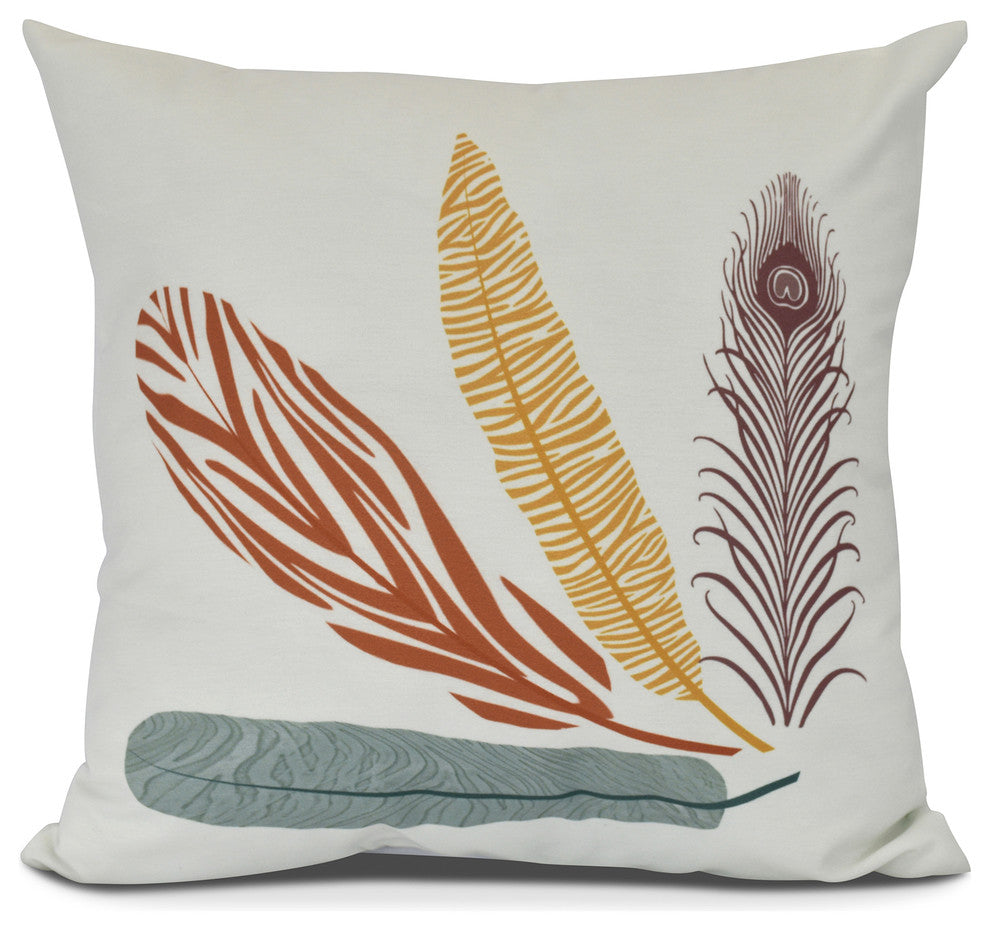 Feather Study, Floral Print Pillow, Orange, 16" x 16"