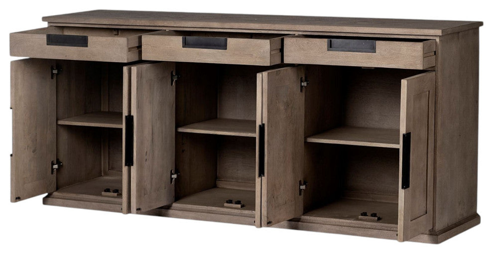82" Brown Solid Wood 3-Drawer Sideboard With 6-Doors