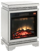 Benzara BM250304 Electric Fireplace, Mirror Panel Framing/Faux Diamonds Silver