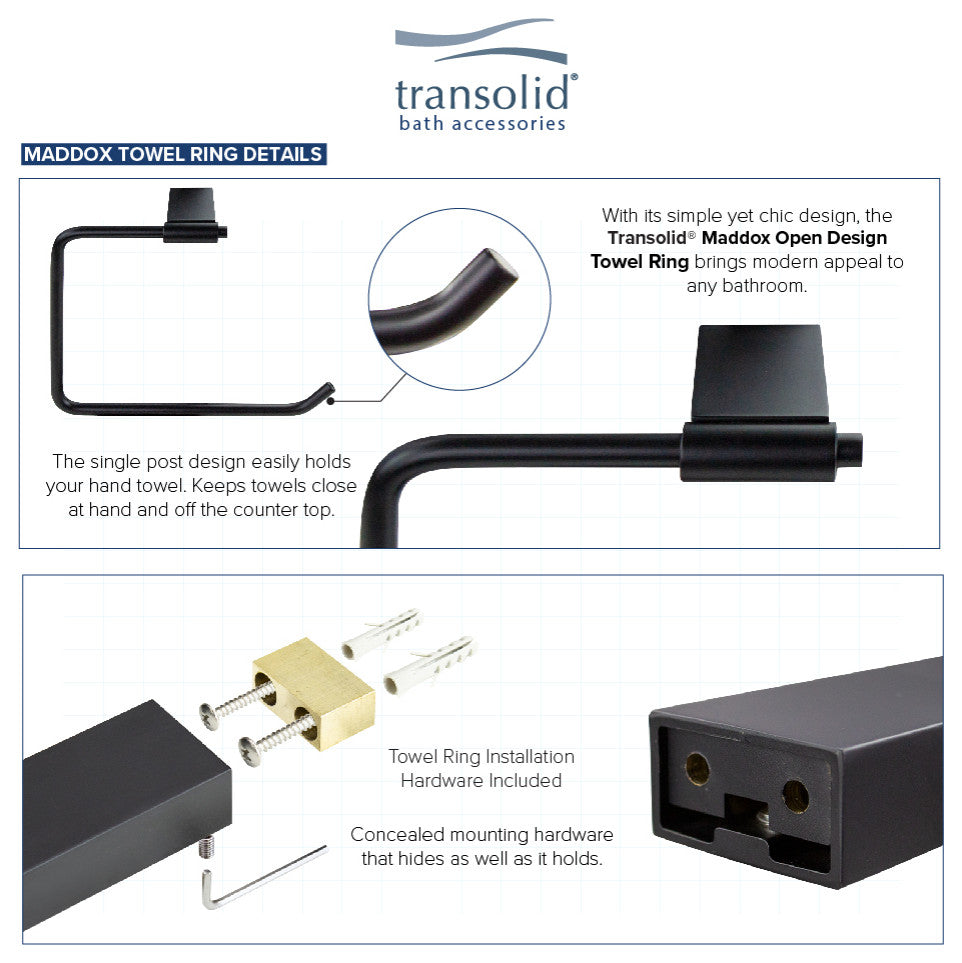 Transolid Maddox Towel Ring, Black