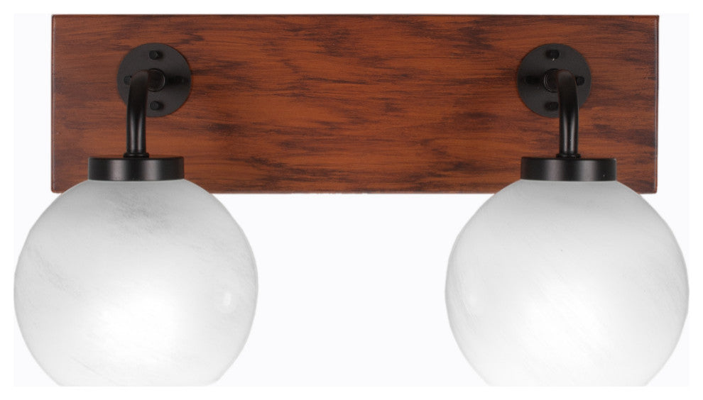 Oxbridge 2-Light Bath Bar, Matte Black & Painted Wood-look Metal/White Marble