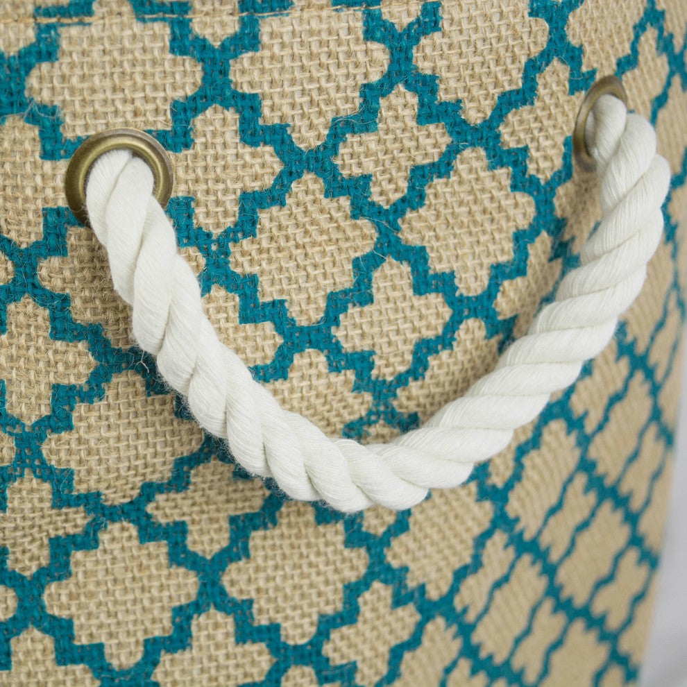 DII Burlap Bin Lattice Teal Round Large 15x16x16"