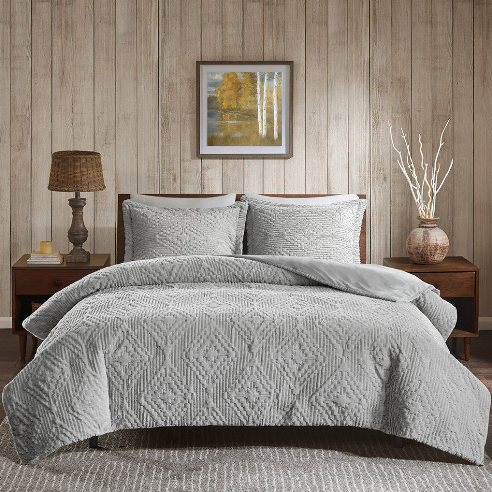 Woolrich Teton Plush Embroidered 3-Piece Coverlet Mini Set, Grey