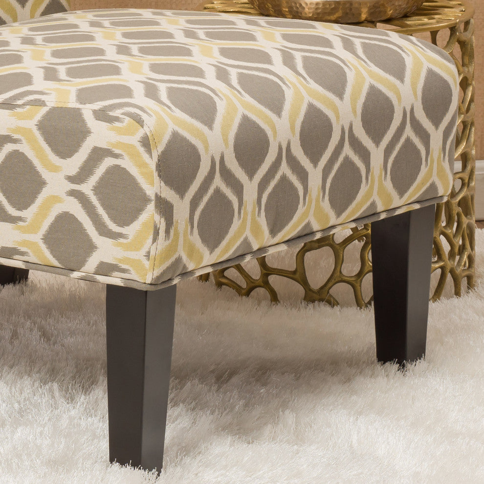 GDF Studio Kalee Contemporary Fabric Slipper Accent Chair, Set of 2, Yellow and Gray Ikat Pattern/ Matte Black