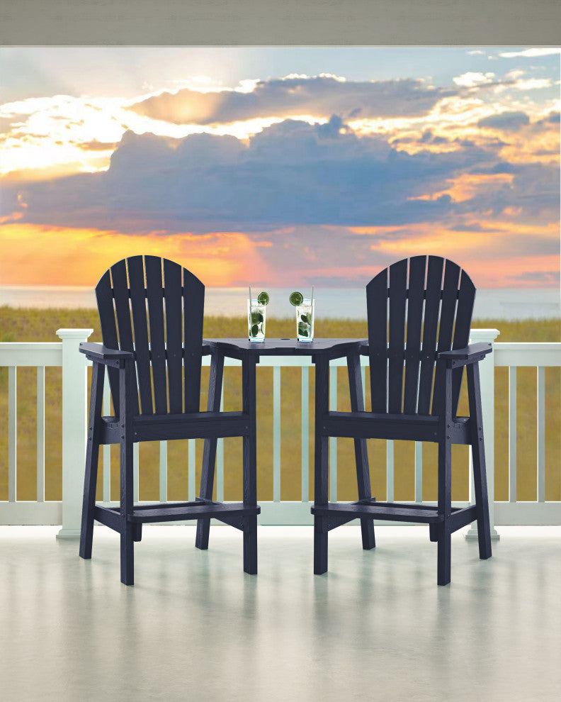 2 Pieces Outdoor Adirondack Chairs with Connecting Tray and Umbrella Hole, Navy