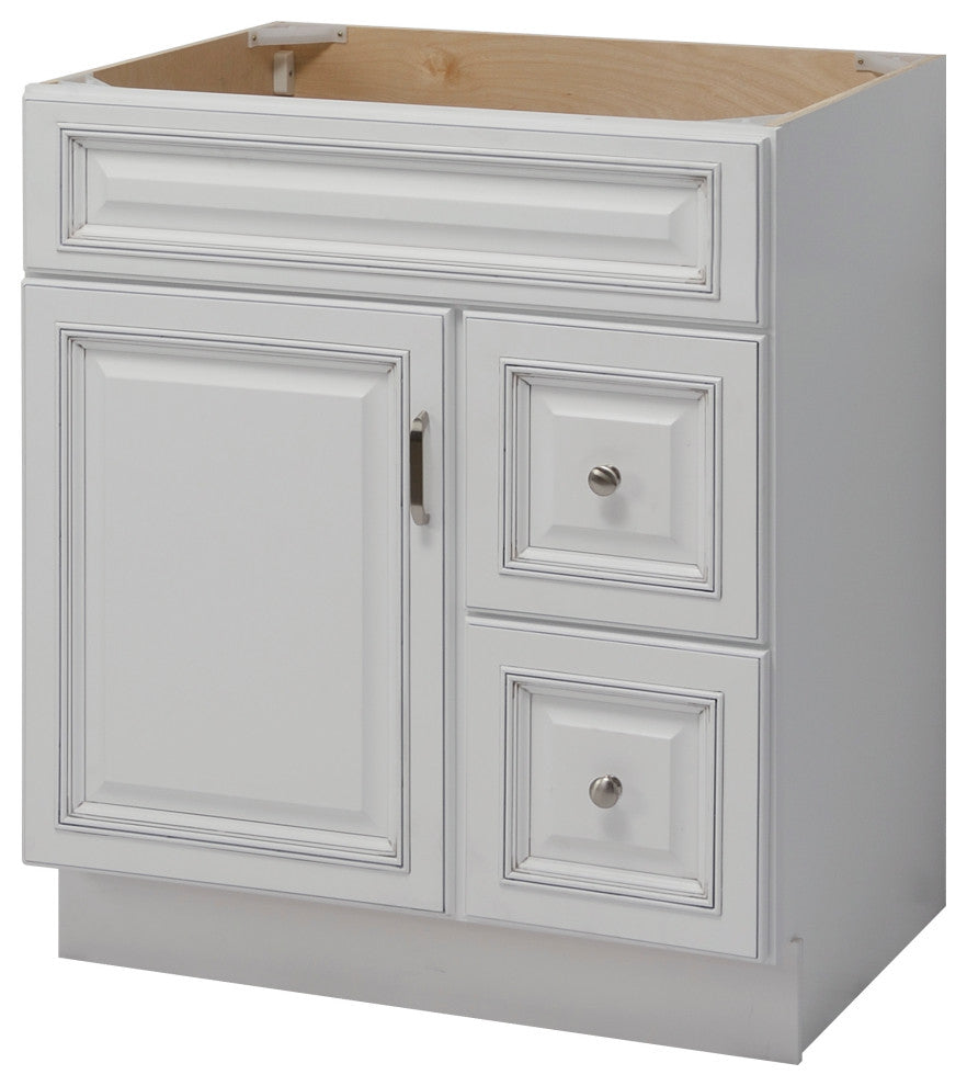 Riley 30" 1 Door, 2 Drawer Vanity, White, Right