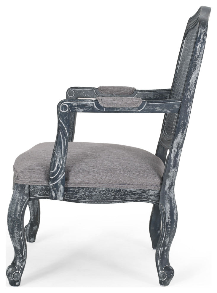 Absaroka French Country Fabric Wood and Cane 5-Piece Dining Set, Gray