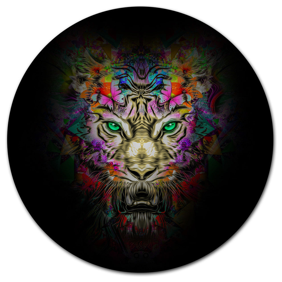 Fierce Tiger Head On Black, Animal Round Metal Wall Art, 36"