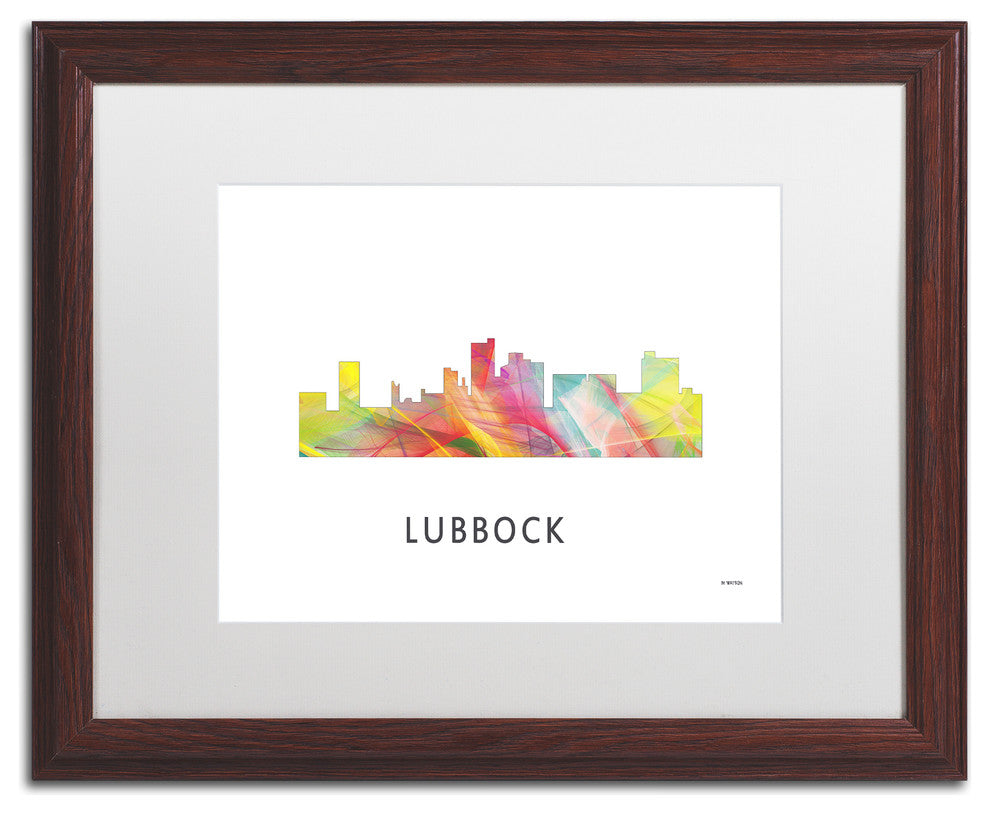 ''Lubbock Texas Skyline Wb-1'' Matted Framed Art, Wood Frame, White Matte, 20x16