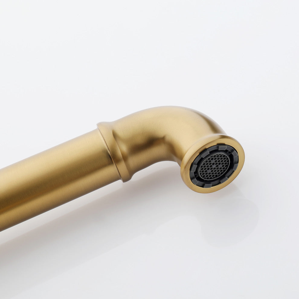 Deck Mounted Single Hole Bathroom Vessel Sink Faucet, Brushed Gold