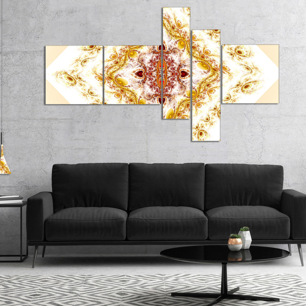 Yellow Rhombus Fractal Design, Abstract Wall Art Canvas, 60"x32", 5 panels