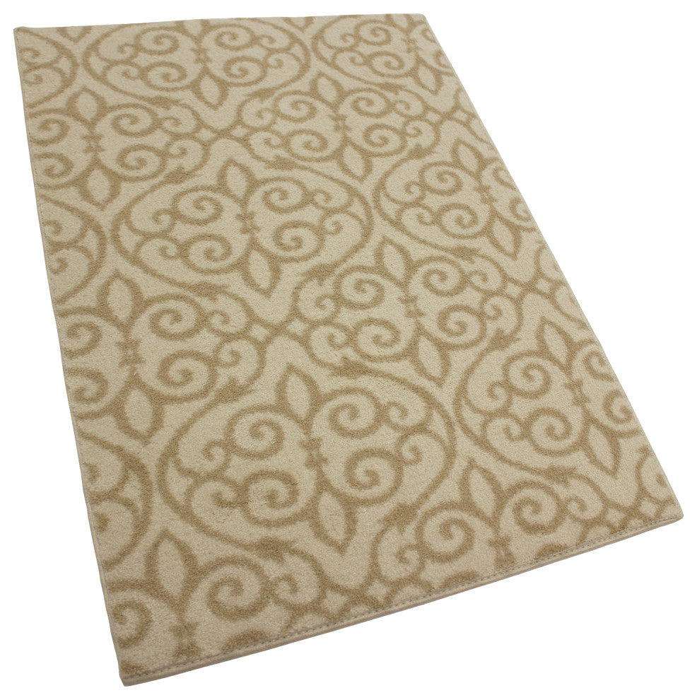 Scroll Pattern 3/8 Thick Indoor Area Rug Carpet, Cork, 4x4