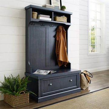 Crosley Furniture Seaside Wood 4 Hook Hall Tree in Distressed Navy