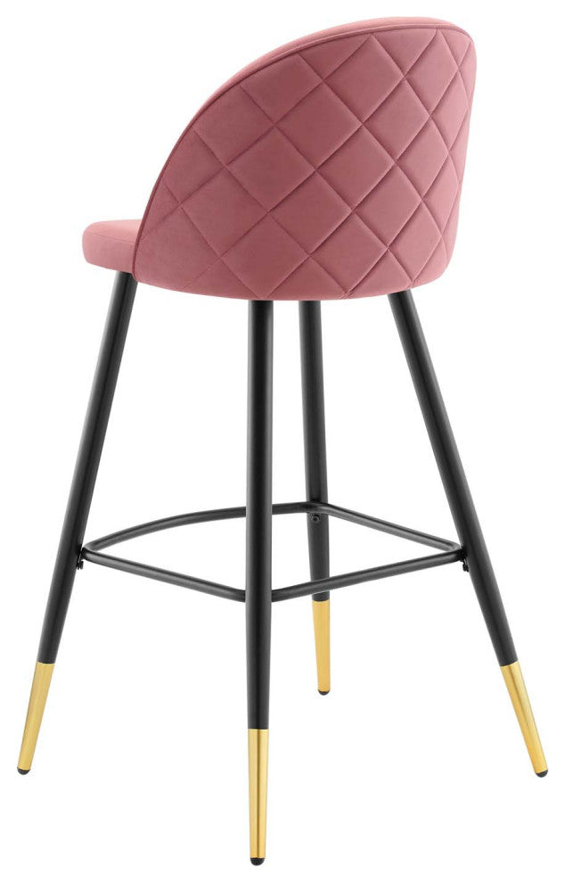 Bar Stool Chair Barstool, Set of 2, Velvet, Metal, Pink, Modern, Bar Pub Bistro