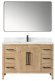 Laurel Bathroom Vanity with Calacatta White Quartz Stone Countertop, Weathered Fir, 48", With Mirror