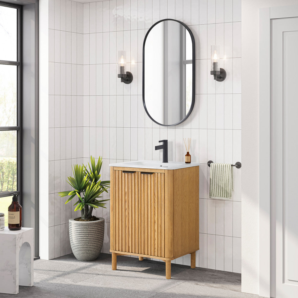 Mumbai Bath Vanity with Ceramic Basin Top without Mirror, Weathering Light Brown, 24", Single Vanity