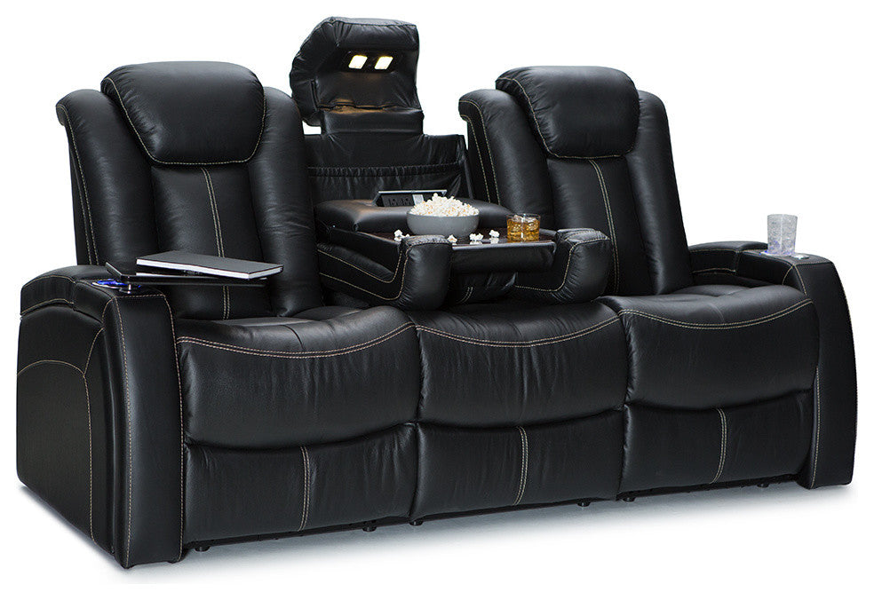 Seatcraft Republic Leather Home Theater Seating Power Sofa, Black