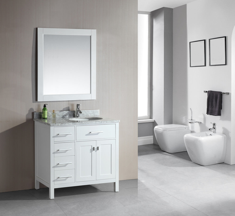 London 36" Single Sink Vanity Set White Finish With Leftside Drawer