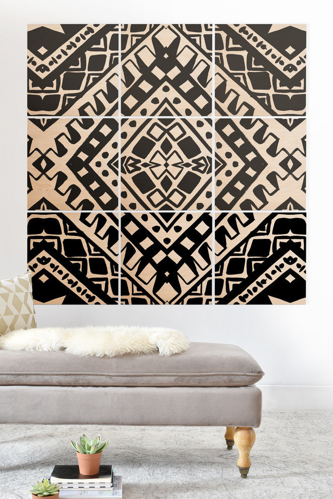 Deny Designs Amy Sia Tribe Black and White 2 Wood Wall Mural, 4'x4'