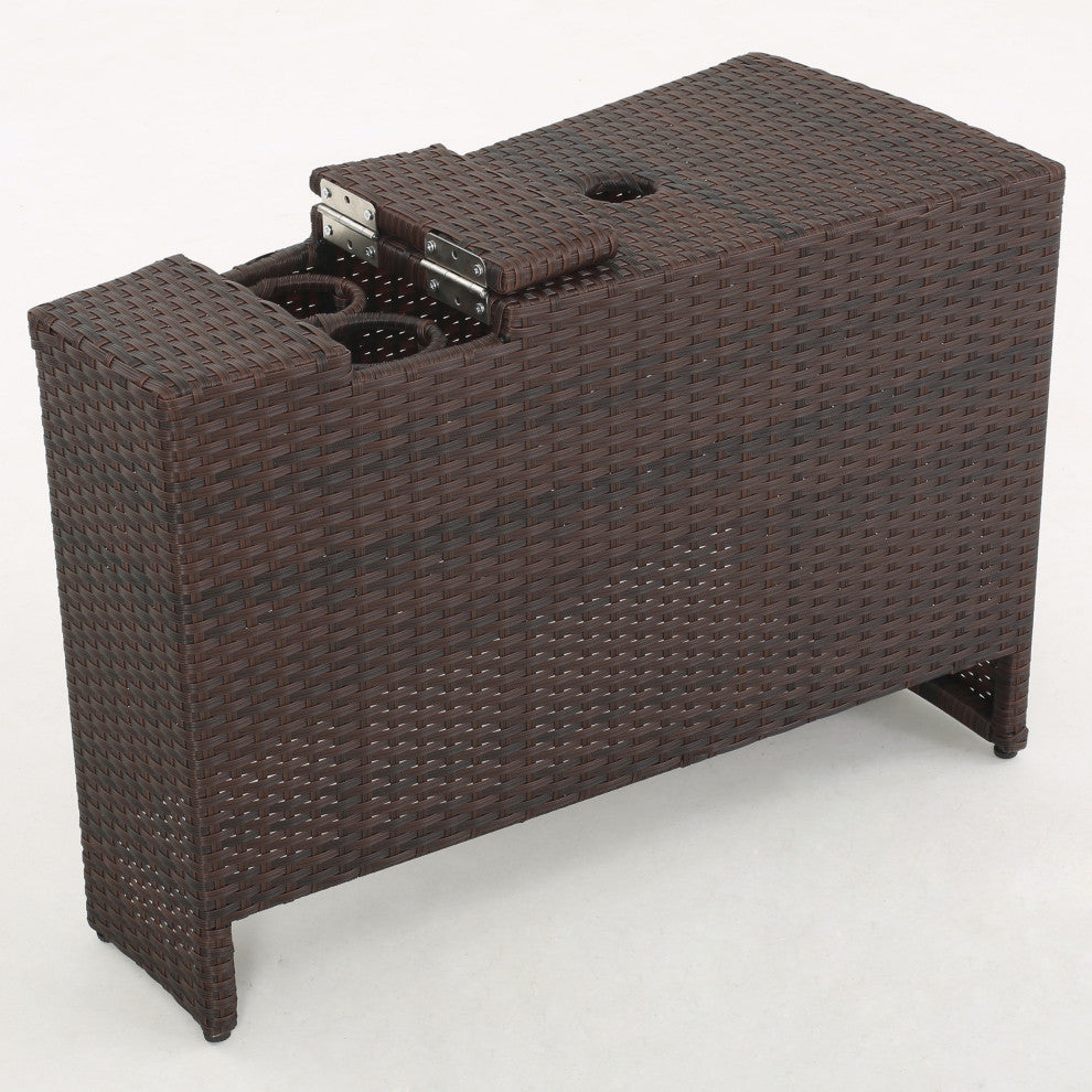 GDF Studio 4-Piece Riviera Otranto Patio Semicircular Sectional, Cushions, Textured Beige, Ice Bucket Center Ottoman