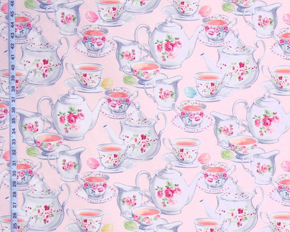 Pink china fabric teapot tea pot cup kitchen decorating material, Sample Cut