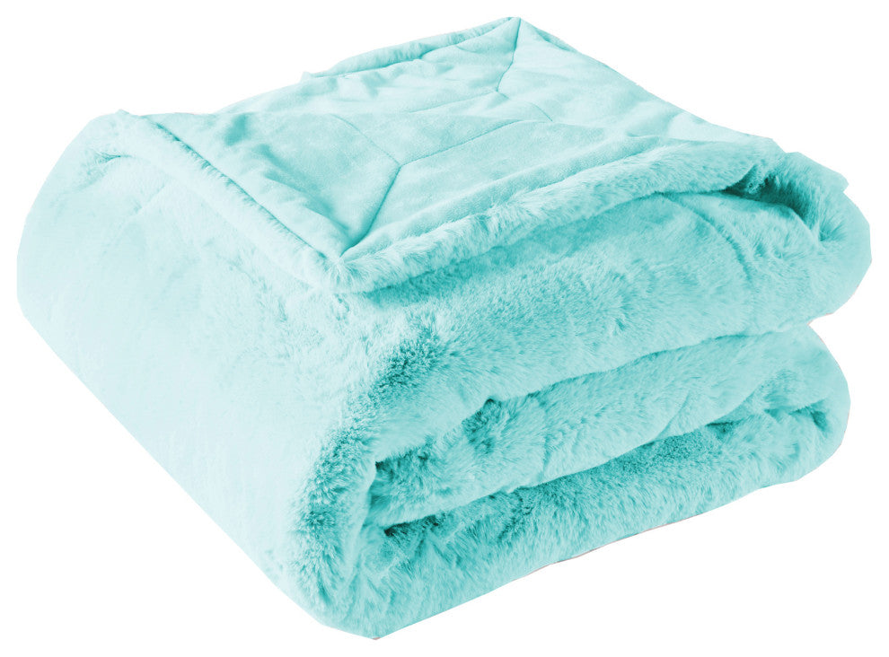 Heavy Faux Fur Throw, Bleached Aqua, 60"x80"