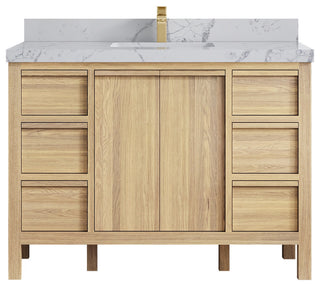 Elizabeth Oak 48" Single Sink Vanity, White 2" Venatino Quartz