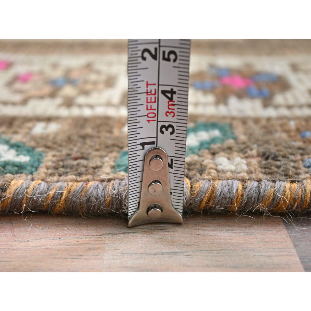 Hazelnut Brown Vintage Northwest Persian Hand Knotted Pure Wool Rug, 3'3"x12'10"