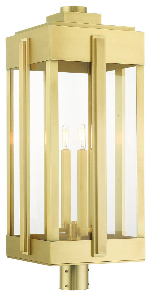 Natural Brass Art Deco, Sophisticated Outdoor Post Top Lantern