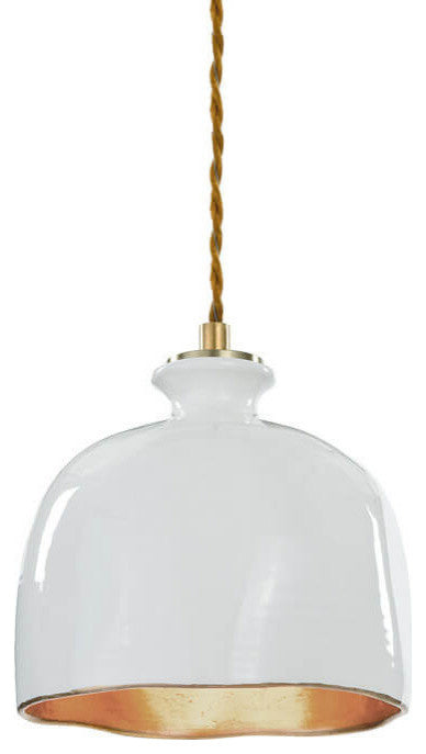 Bianca Ceramic Pendant, Gloss White and Gold