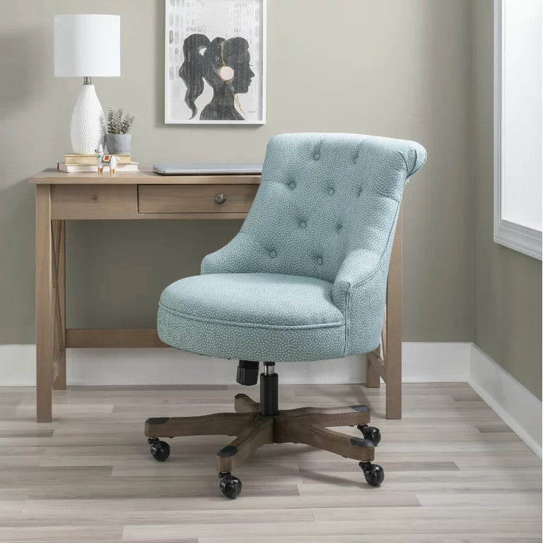 Classic Office Chair, Swivel Design & Diamond Button Tufted Back, Light Blue