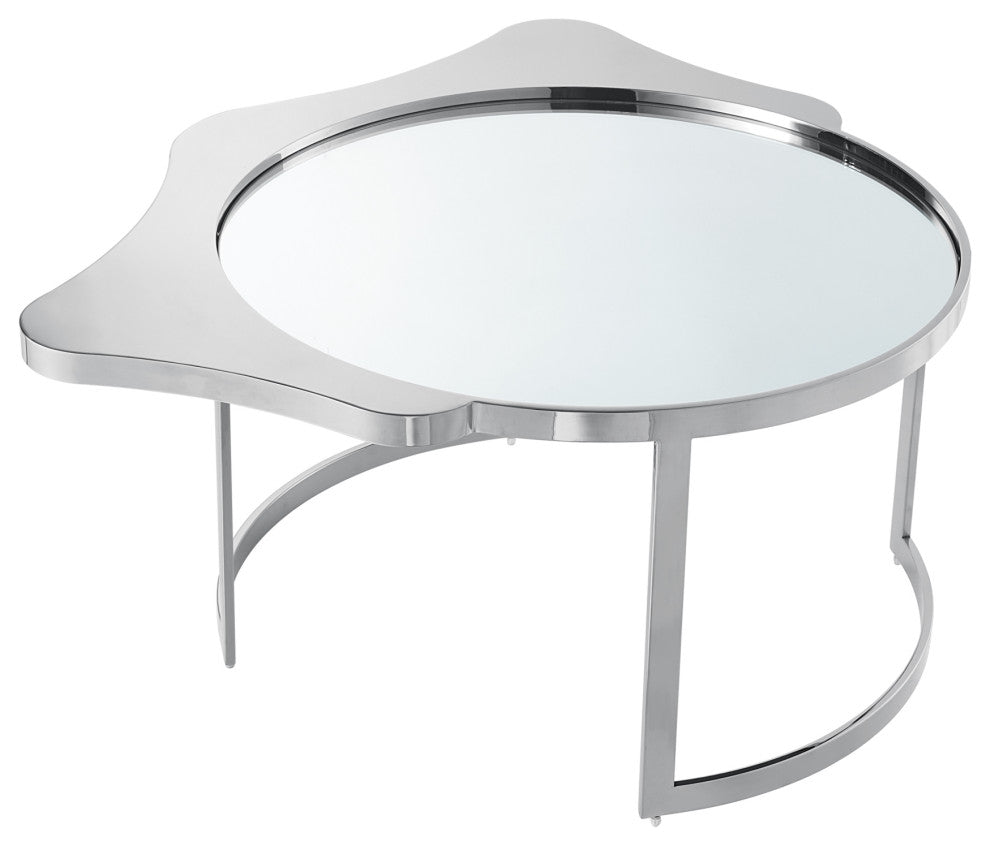 Inspired Home Xayden Coffee Table, Mirrored Top, Chrome