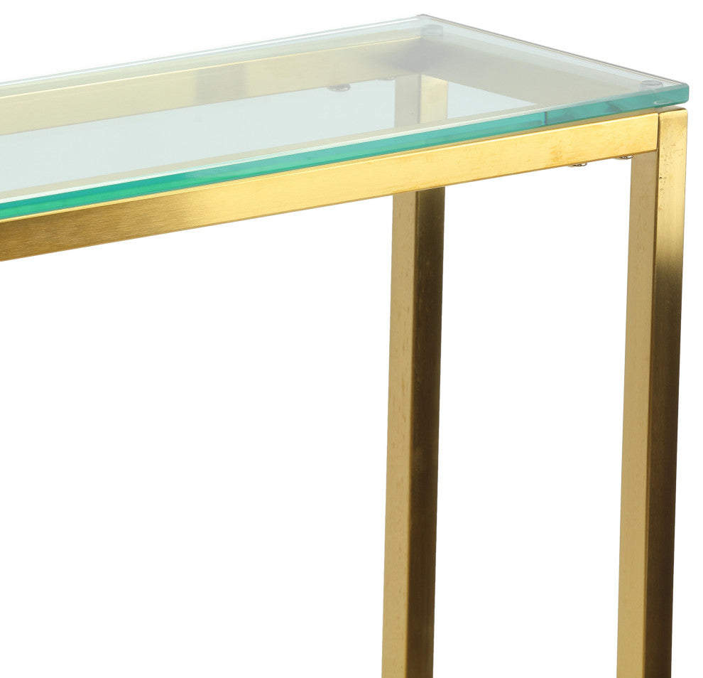 Cortesi Home Juan Console Table, Brushed Gold and Glass