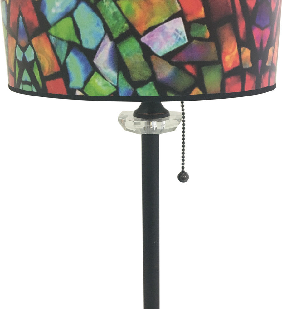 28" Crystal Lamp With Mosaic Stained Glass Shade, Oil Rubbed Bronze, Single