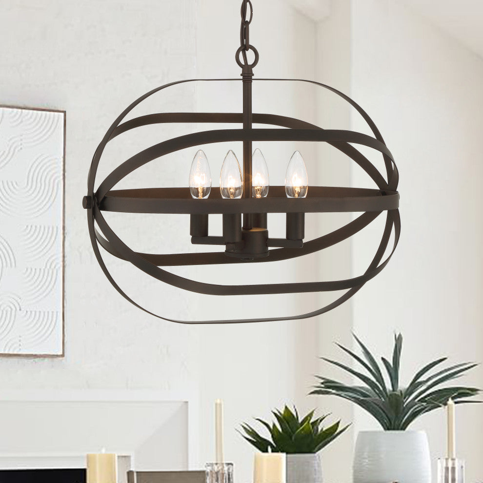 4-Light Unique/Statement Chandelier, Oil Rubbed Bronze